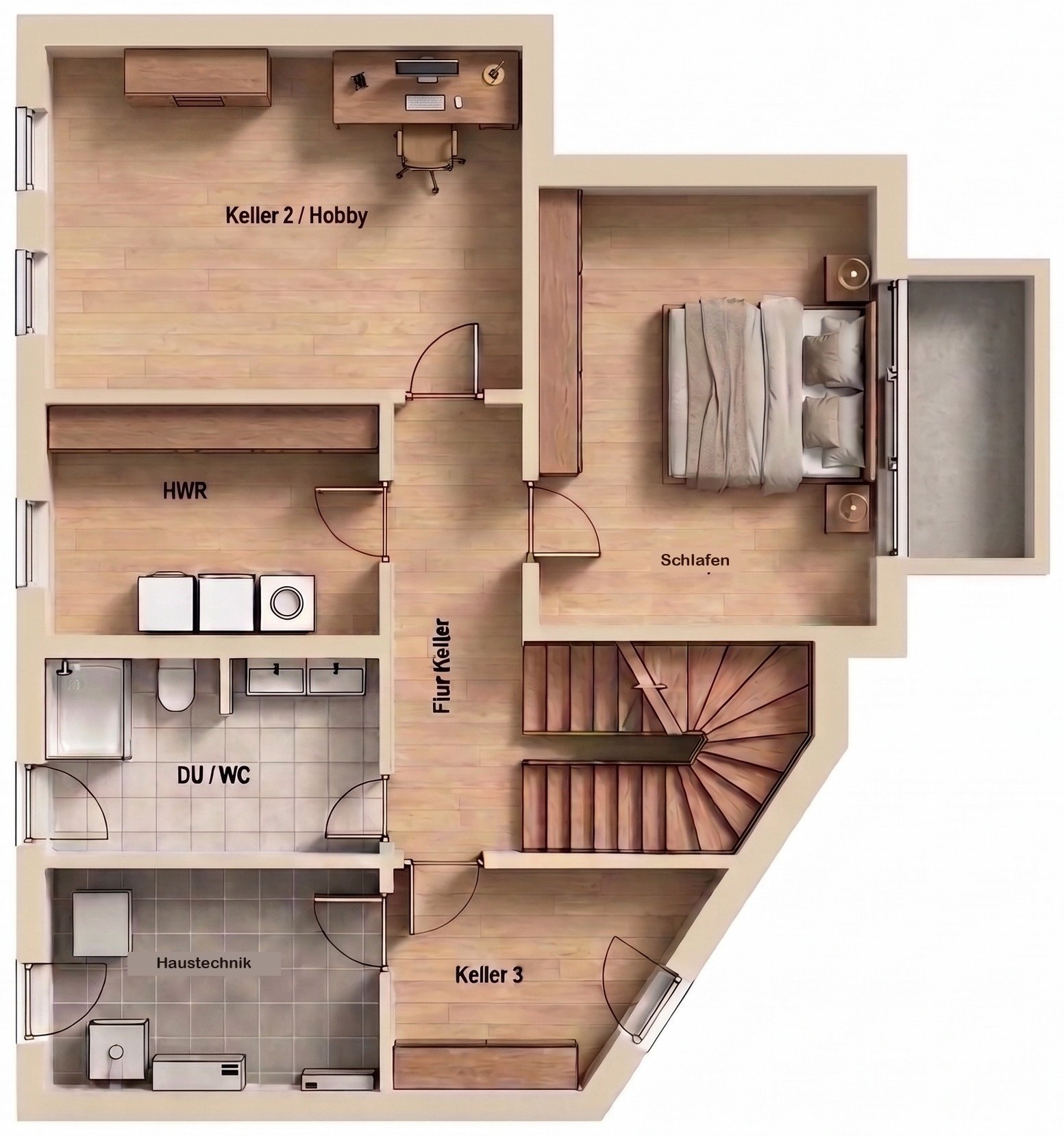 Grundriss Kellergeschoss Haus 46d mit Raumbezeichnungen